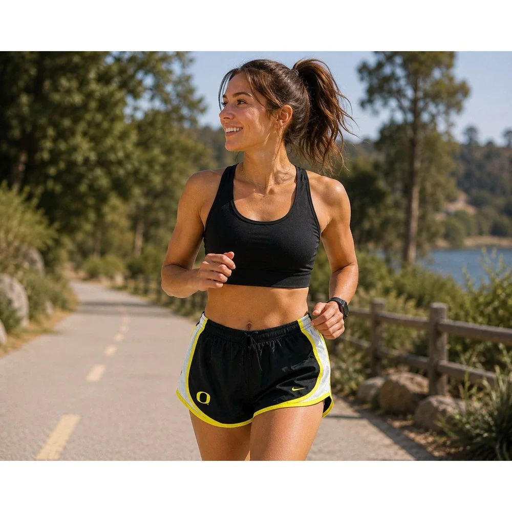 Oregon Ducks Nike Dri Fit Lined Running Shorts (Women's Large) Black - 3